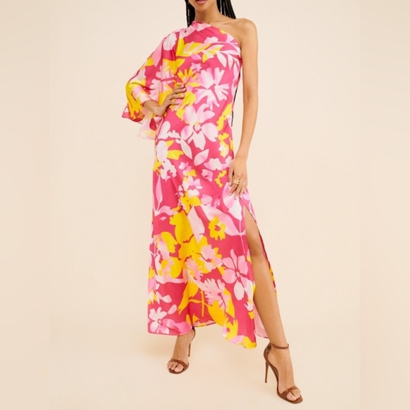 Mandira Wirk Dresses & Skirts - Anthropologie Mandira Wirk Vibrant Floral One Shoulder Gown Maxi Dress Size L